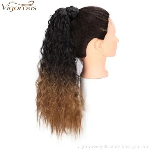 Vigorous Long Wrap Ponytail Extension Ombre Blonde Synthetic Yaki Hairpiece Extension 22 Inch Wavy Hair Ponytail for Women